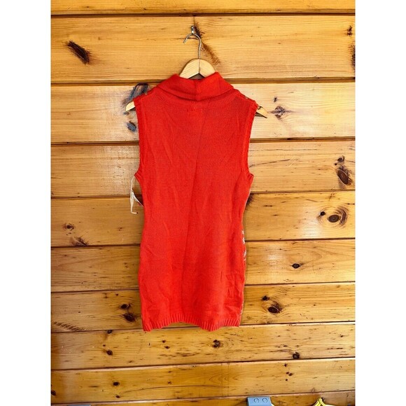 Mine Knit Sweater Dress Orange Beige Geometric Turtleneck Sleeveless Size L - Picture 4 of 4